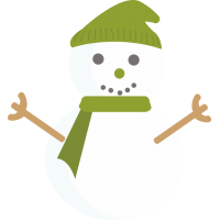 Снеговик в зеленой шапке и шарфе