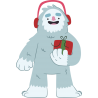 Снежный человек в наушниках и с подарком
