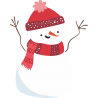 Снеговик в красной шапке и в красном шарфе
