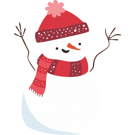 Снеговик в красной шапке и в красном шарфе