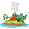 Динозавр на острове с вулканом