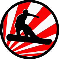 Сноубордист на фоне флага Японии