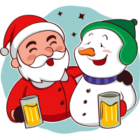 Дед Мороз пьет пиво со снеговиком